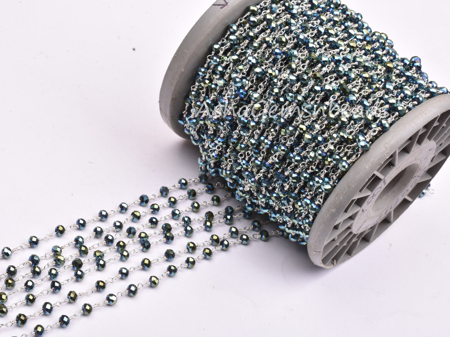 3,5,10,25 Ft Mystic Pyrite Hydro Faceted Rondelle Beaded Rosary Chain Silver Plated Wire,Jewelry Making Finding,Wire Wrapped Chain 3-3.5 mm