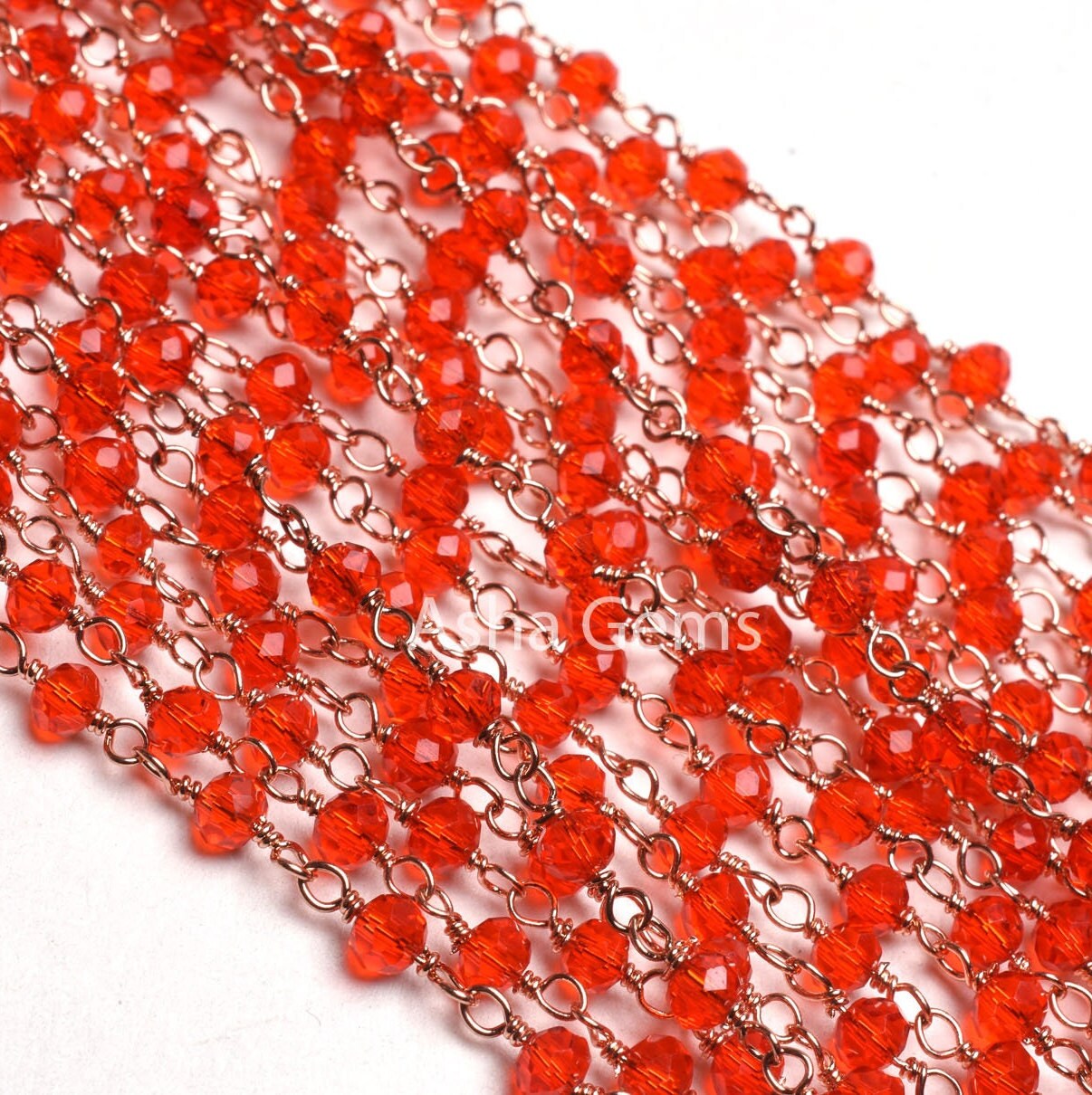 3,5,10,25 Ft Red Quartz Hydro Faceted Rondelle Beaded Rosary Chain Rose gold Plated Wire Wrapped Red Crystal Chain Jewelry Making SALE 3 mm