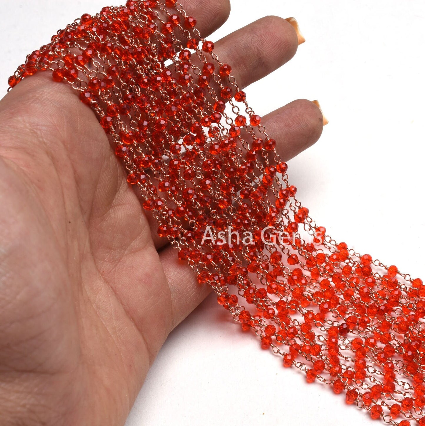 3,5,10,25 Ft Red Quartz Hydro Faceted Rondelle Beaded Rosary Chain Rose gold Plated Wire Wrapped Red Crystal Chain Jewelry Making SALE 3 mm