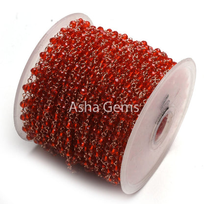 3,5,10,25 Ft Red Quartz Hydro Faceted Rondelle Beaded Rosary Chain Rose gold Plated Wire Wrapped Red Crystal Chain Jewelry Making SALE 3 mm