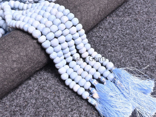 Fine Blue Oregon Opal Faceted Rondelle Gemstone Beads,8" Strand Light Blue Opal Indian Machine Cut Beads, Opal Beads Jewelry Handicraft SALE