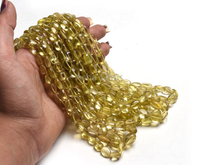 Natural Lemon Quartz Smooth Oval Handmade Gemstone Beads,15"Strand Yellow Lemon Plain Oval Straight Drill Lemon Bead Jewelry Handicraft SALE