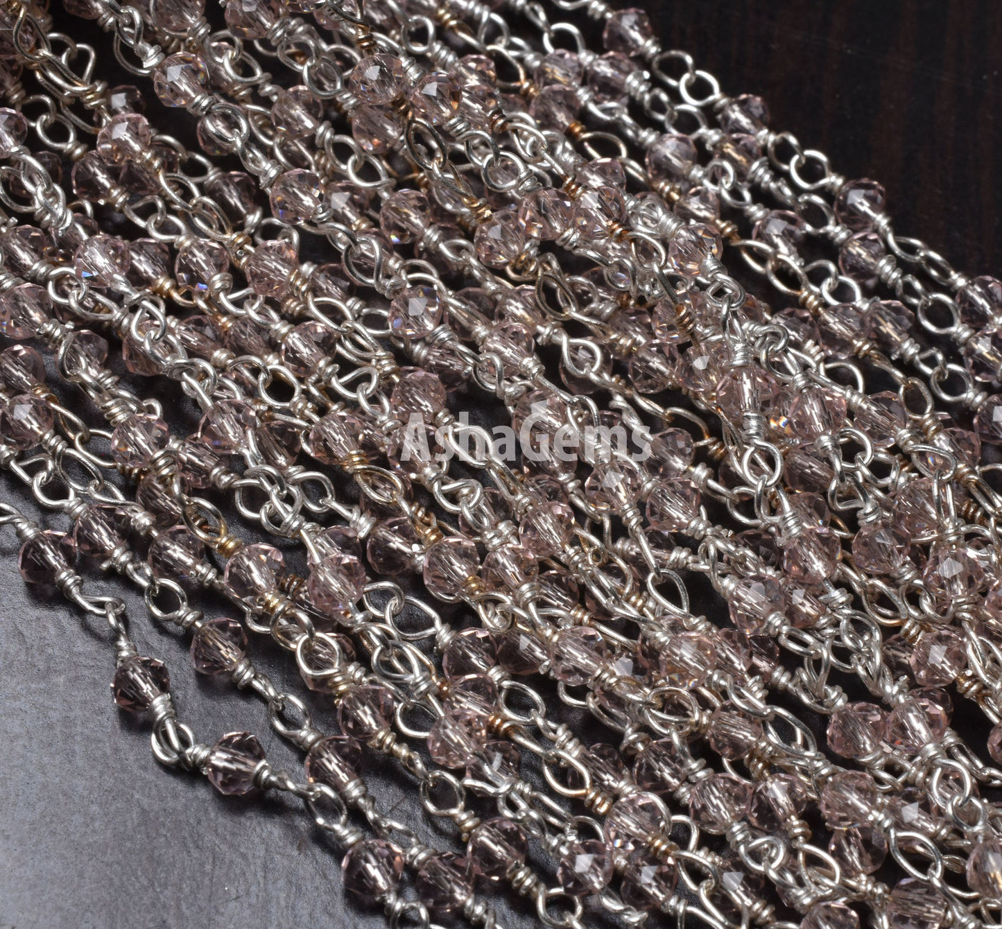 Rosary Chain Silver Plated Wire 3,5,10,25 Ft Light Pink Quartz Hydro Faceted Rondelle Beaded Jewelry Finding Wire Wrapped Chain 3-3.5mm SALE