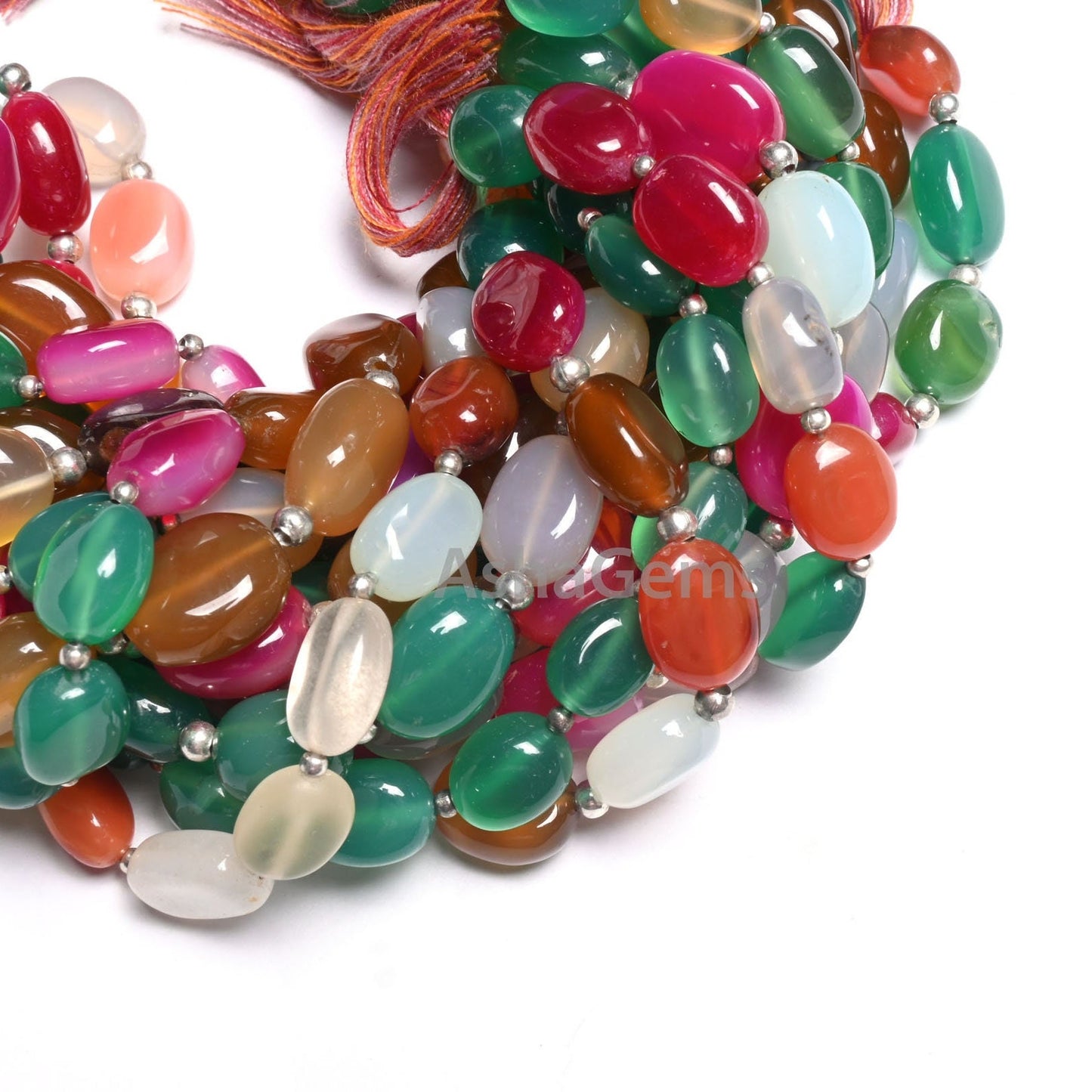 Beautiful Disco Chalcedony+ Green Onyx Smooth Oval Straight Drill Gemstone Beads, Multi Color Chalcedony Handmade Oval Beads Jewelry Makings