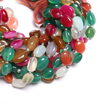 Beautiful Disco Chalcedony+ Green Onyx Smooth Oval Straight Drill Gemstone Beads, Multi Color Chalcedony Handmade Oval Beads Jewelry Makings