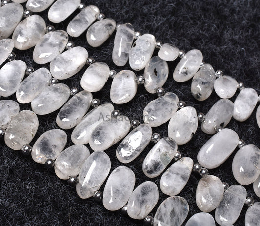 Natural Moss Rainbow Moonstone Gemstone Beads, Handmade Smooth Uneven Oval Shape Beads, White Moonstone Side Drill Beads Jewelry Making SALE