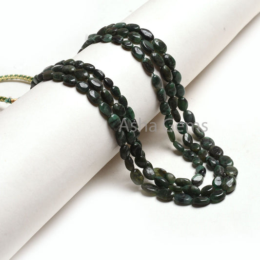 Real Emerald Plain Handmade Oval Gemstone Beads, 3 Strand Necklace Emerald Bead,15-17" Emerald Smooth Uneven Oval Bead Necklace Jewelry SALE