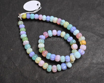 16" Beautiful Multi Color Opal Carved Pumpkin Gemstone Beads Necklace,8.5-9.5 mm Fine Disco Opal carving watermelon Handmade opal Beads SALE