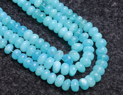Beautiful Sea Blue Opal Smooth Gemstone Beads, AAA Sky Blue Opal Plain Rondelle Beads,16" Strand Opal beads For Jewelry Making crafts SALE