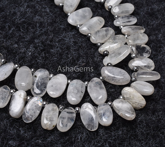 Natural Rainbow Moonstone Smooth Gemstone Beads, Beautiful Uneven Oval Shape Beads Side Drill Oval Beads Blue Fire Rainbow Bead Jewelry SALE