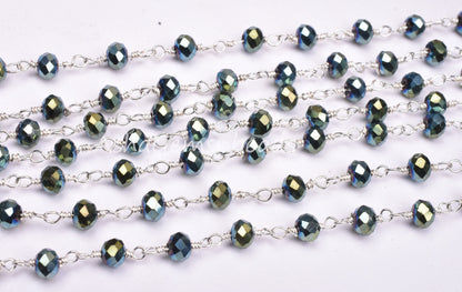 3,5,10,25 Ft Mystic Pyrite Hydro Faceted Rondelle Beaded Rosary Chain Silver Plated Wire,Jewelry Making Finding,Wire Wrapped Chain 3-3.5 mm