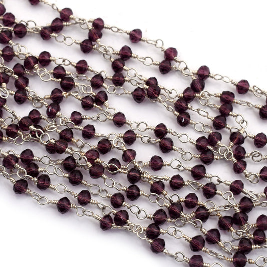 1,3,5,10 Feet Roll Bulk,Silver Plated, Faceted Rondelle Garnet Hydro Beads Rosary Chain Beaded Jewelry Making Finding Wire Wrapped Chain 3mm