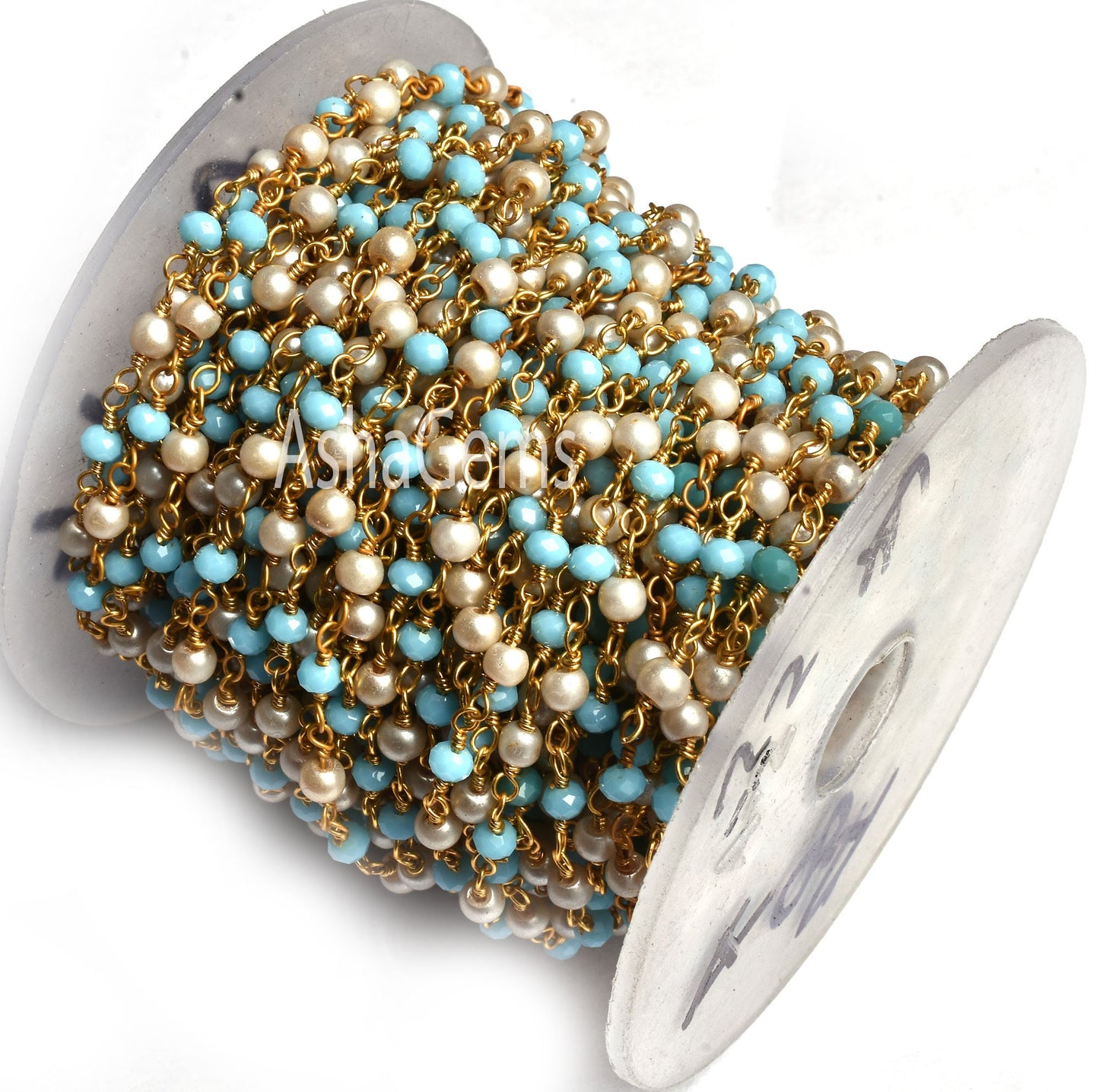 1,10,50 Foot Bulk Roll Rosary Chain Pearl Blue Turquoise Hydro Faceted Rondelle Beads Chain Gold Plated wire Multi Color Beaded Chain Rosary