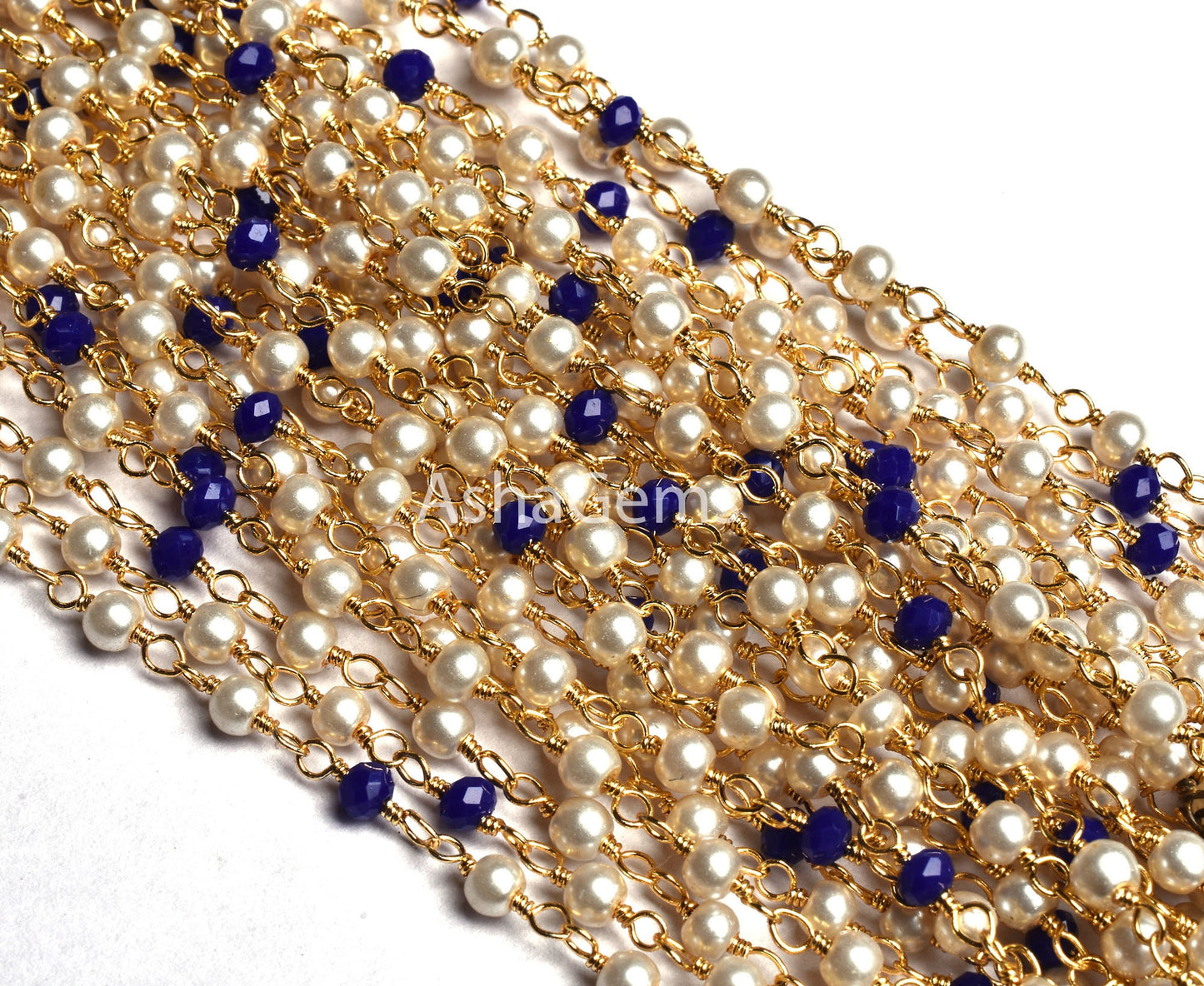 1,10,25,50 foot Bulk Roll Rosary Chain Pearl Blue Lapis Hydro Faceted Rondelle Beads Chain Multi Color Gold Plated Wire Beaded Chain Rosary