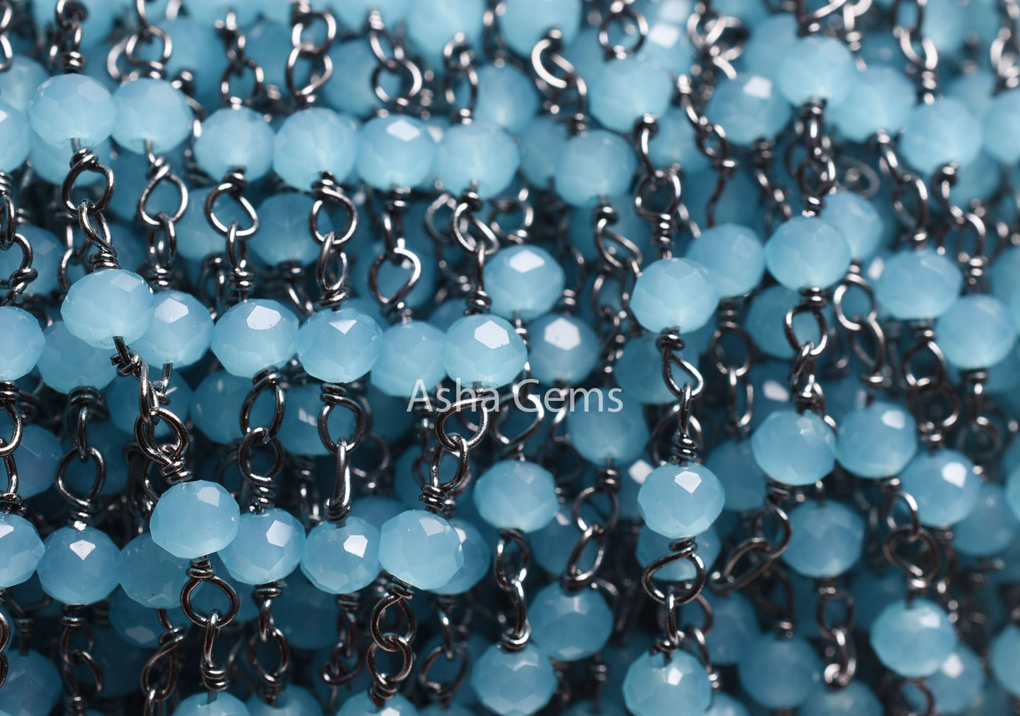 1,10,50 Feet Chain Blue Milky Aqua Chalcedony Hydro Micro Cut Rondelle Beads Rosary Chain Black Plated Wire Wrap Gunmetal Beaded Chains SALE