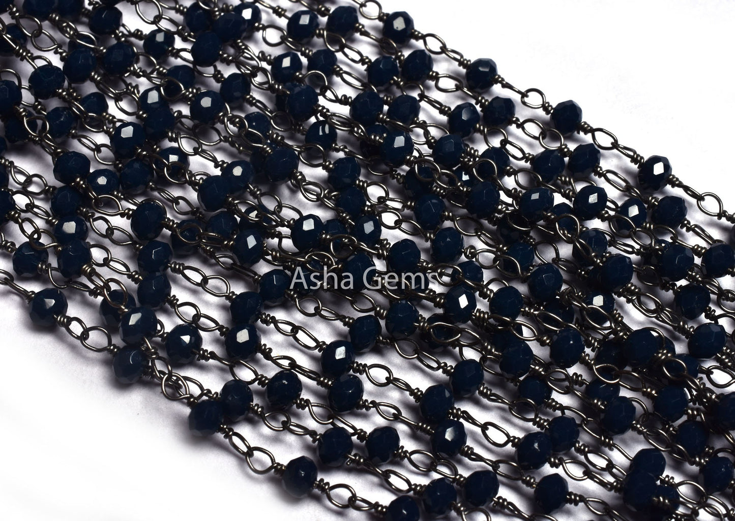 1,3,5,10 Ft Blue Sapphire Hydro Faceted Rondelle Beaded Rosary Chain,Silver,Black Plated Wire,Jewelry Making Chain 3-3.5mm,Bulk Crafts Chain