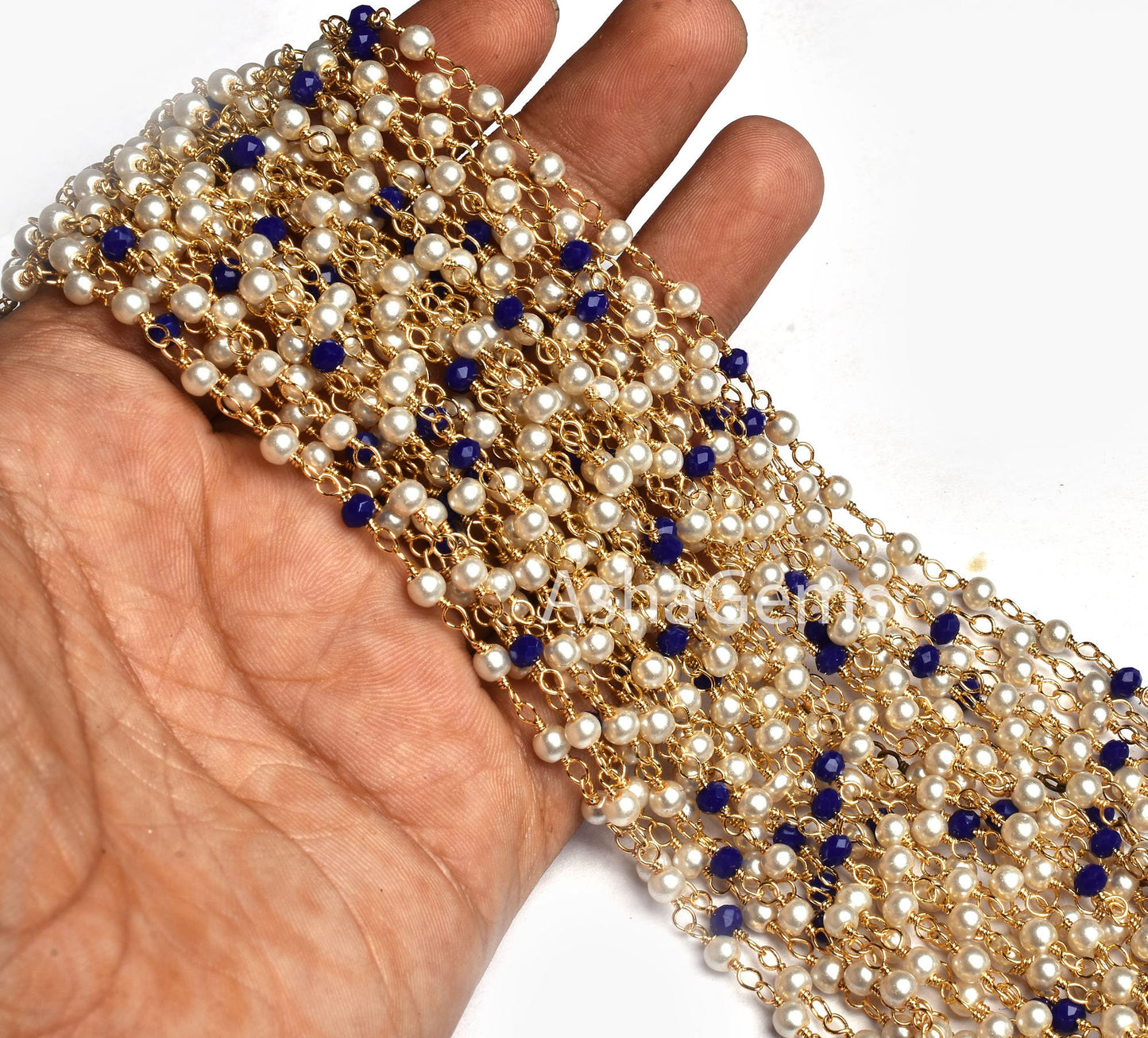 1,10,25,50 foot Bulk Roll Rosary Chain Pearl Blue Lapis Hydro Faceted Rondelle Beads Chain Multi Color Gold Plated Wire Beaded Chain Rosary