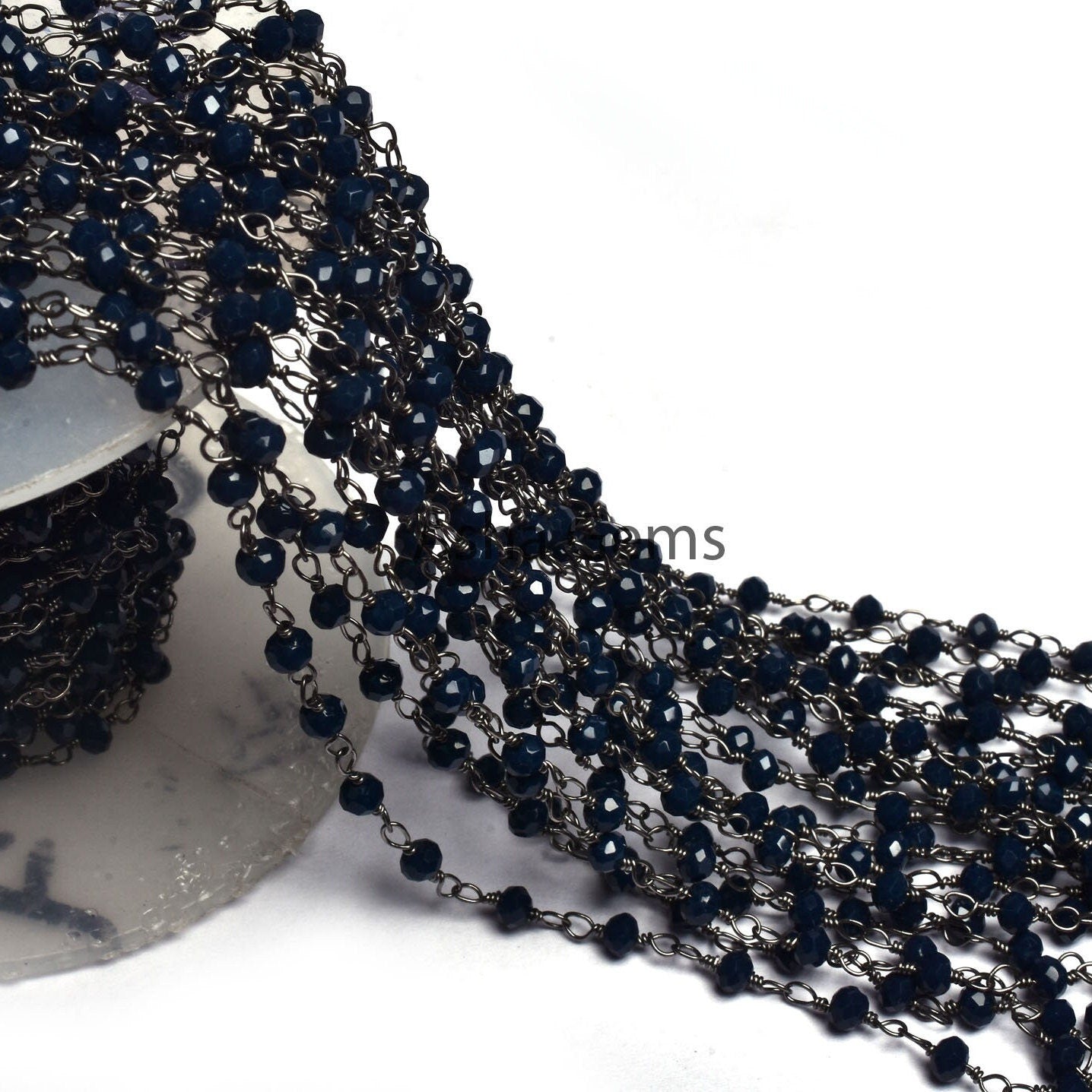 1,3,5,10 Ft Blue Sapphire Hydro Faceted Rondelle Beaded Rosary Chain,Silver,Black Plated Wire,Jewelry Making Chain 3-3.5mm,Bulk Crafts Chain